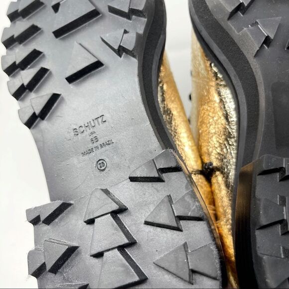 SCHUTZ Gold Sherling Lug Sole Ankle Booties Size 6 - Picture 5 of 7